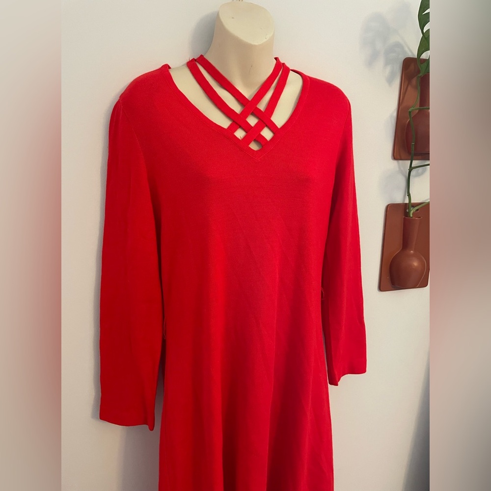 Vintage Young East Strappy Neck Sweater Dress Long Sleeve 13/14 Bright Red